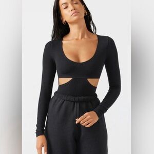Joah Brown Black Long-Sleeve Cutout Bodysuit